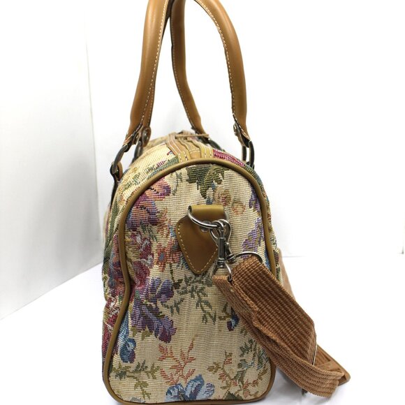 Vintage American Flyer Tapestry Large Carry-on Bag Duffle Pink Blue Floral - Picture 4 of 9